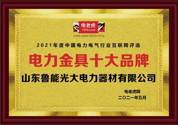 祝贺山东鲁能光大电力器材荣膺2021年度 “电力金具十大品牌”!