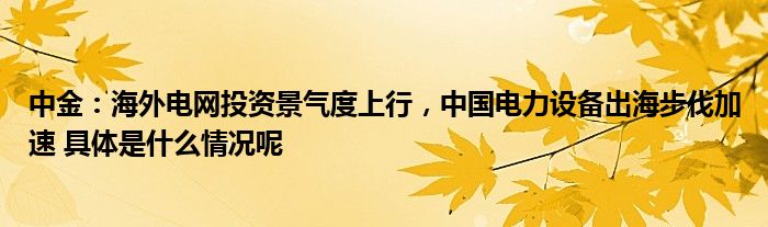 中金:海外电网投资景气度上行中国电力设备出海步伐加速 具体是什么情况呢
