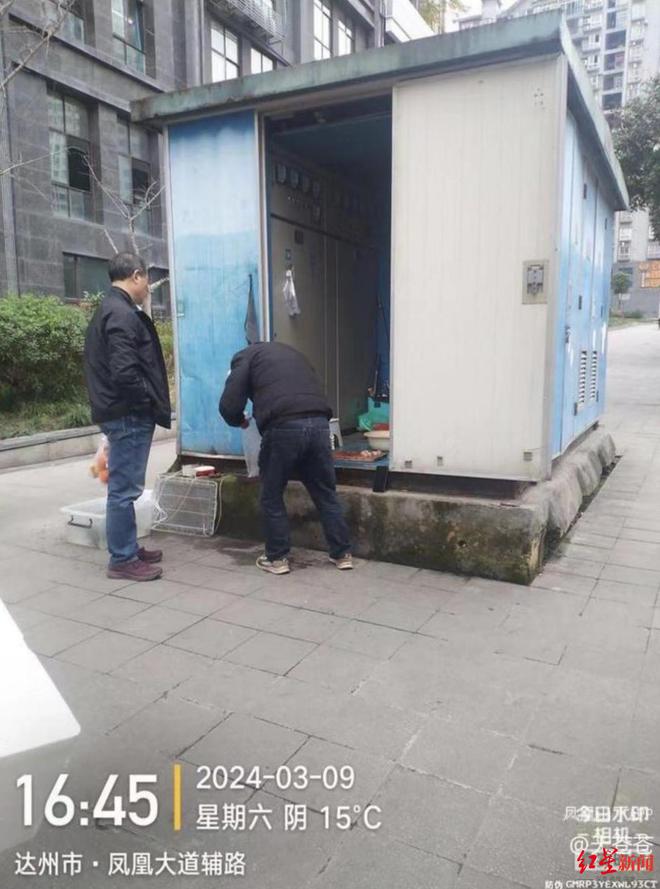 男子在户外变电站摆摊卖鱼被曝光 电力公司:系开发商临时供电设备已销户停止供电