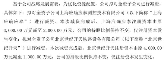 开天股份拟对全资子公司上海应确应泰、北京世纪开天分别减资1000万、3000万